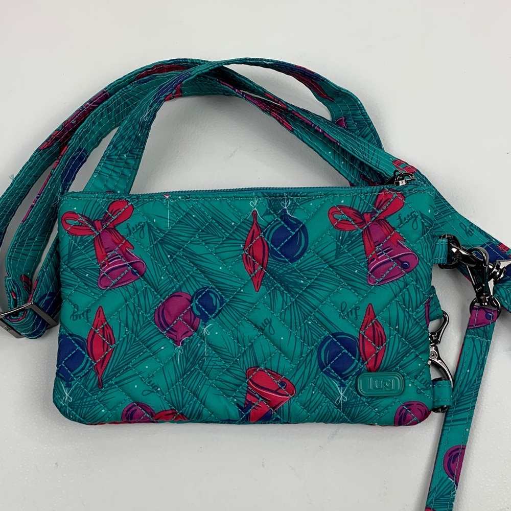 LUG Peekaboo Turquoise Teal Fuschia Purple Crossbody Bag Bells ornament Wristlet